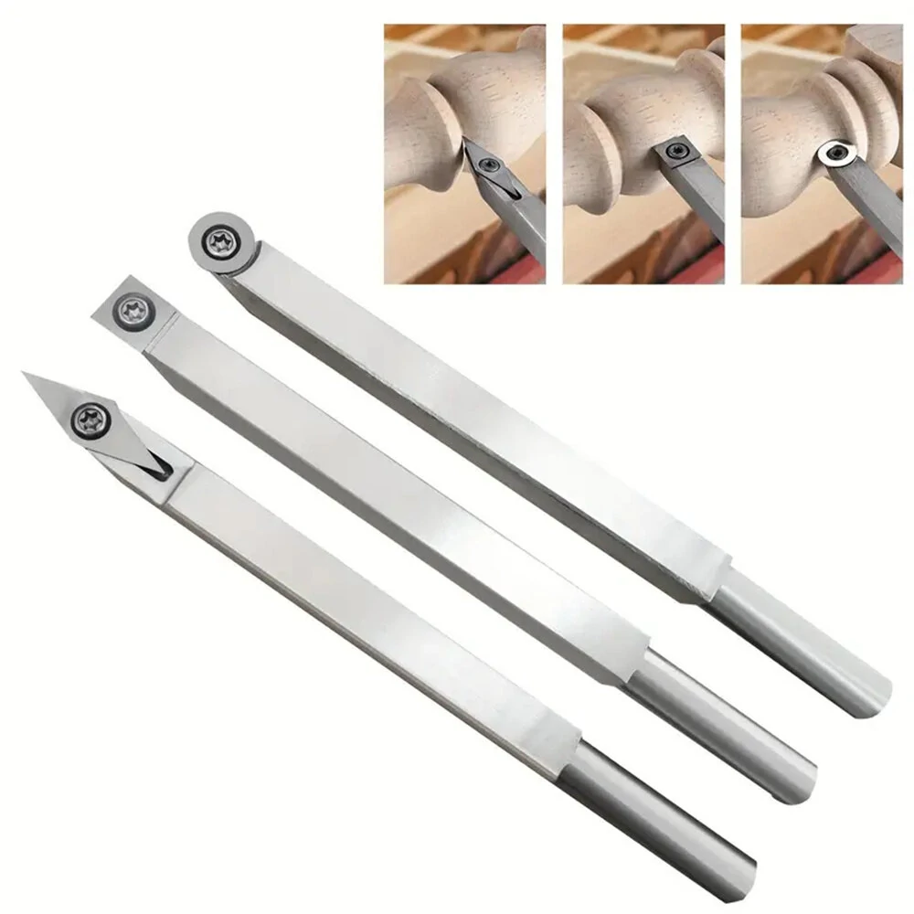 Carbide Wood Lathe Tool Set - 11mm Square, 12mm Round, 30x10mm Diamond Blades with Holder
