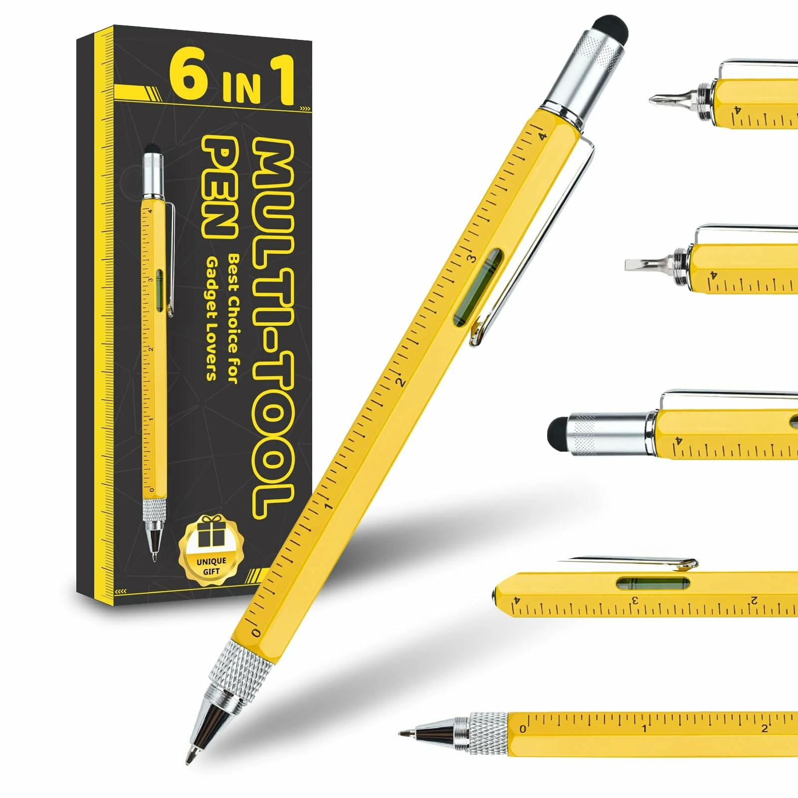 6-in-1 Multitool Pen with Stylus - Aluminum Alloy Body - Ruler & Screwdrivers | Ideal Gift