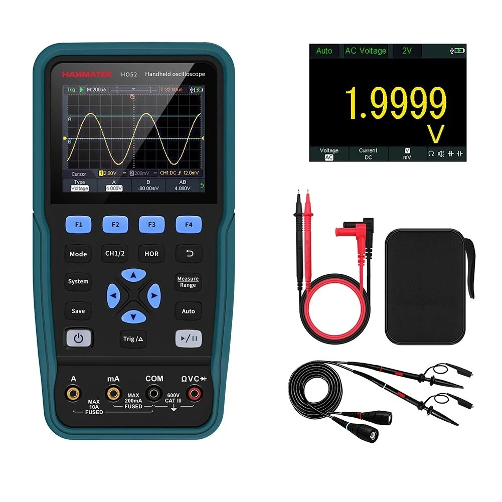 HANMATEK HO52 2-in-1 Digital Oscilloscope & Multimeter | 50MHz | 3.5 LCD