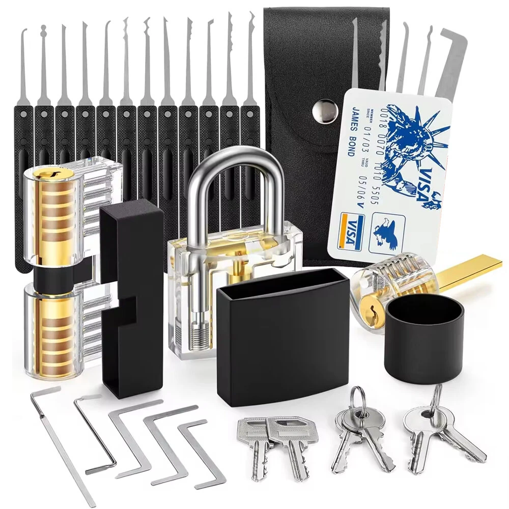 36pcs Lock Pick Set with Transparent Training Locks | Practice Kit & Anti-Slip Grip