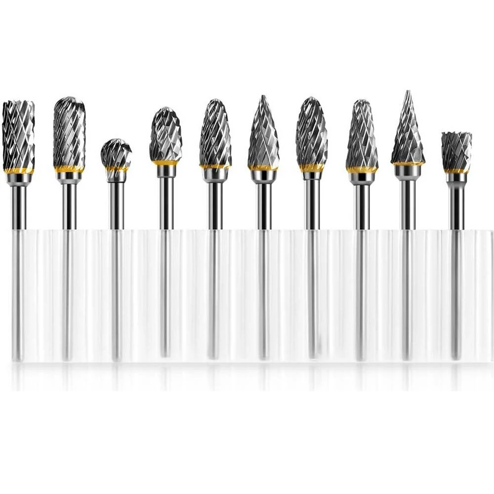 10pcs 1/8 Shank Tungsten Carbide Rotary Burr Set | Double Diamond Cutting | For Dremel & Electric Grinding Tools