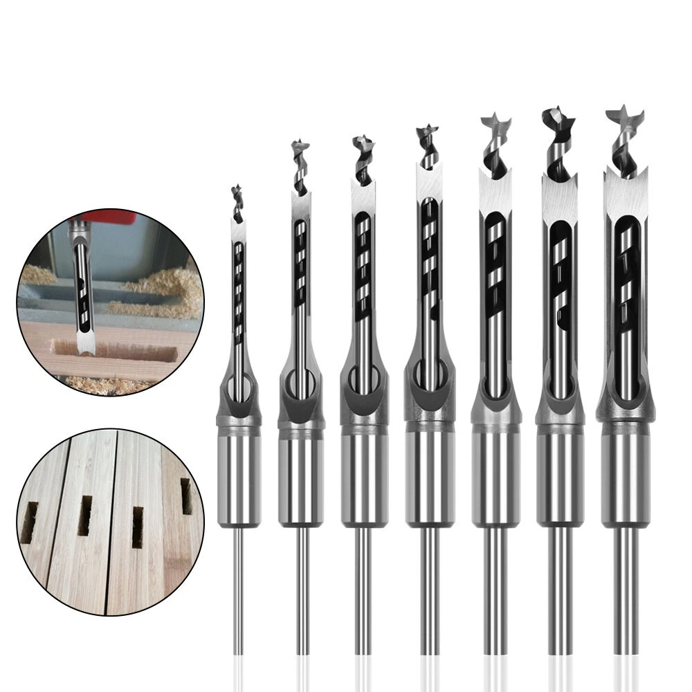 7PCS Woodworking Square Hole Drill Bit Set | Mortising Chisel & Auger | 6.4-16mm