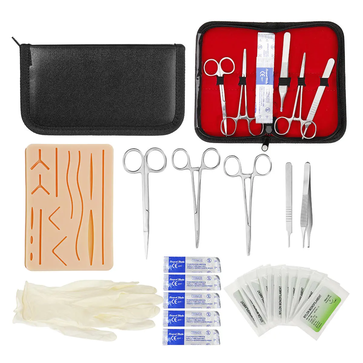 Surgical Suture Training Kit - 25 in 1 Tools with Silicone Pad, Needle & Scissors
