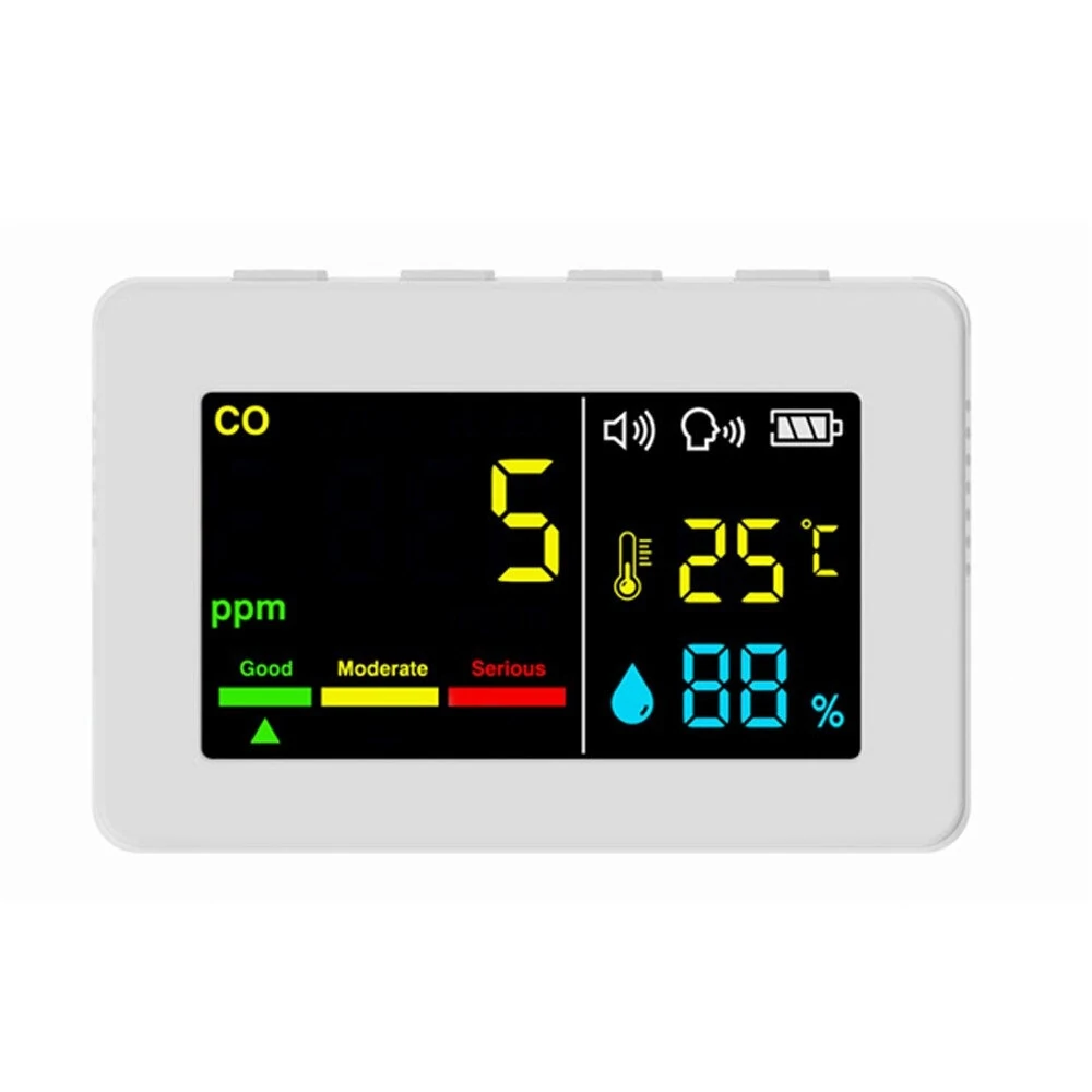 Portable Air Quality Meter - CO, Temperature & Humidity Tester | Color Screen & Voice Alarm