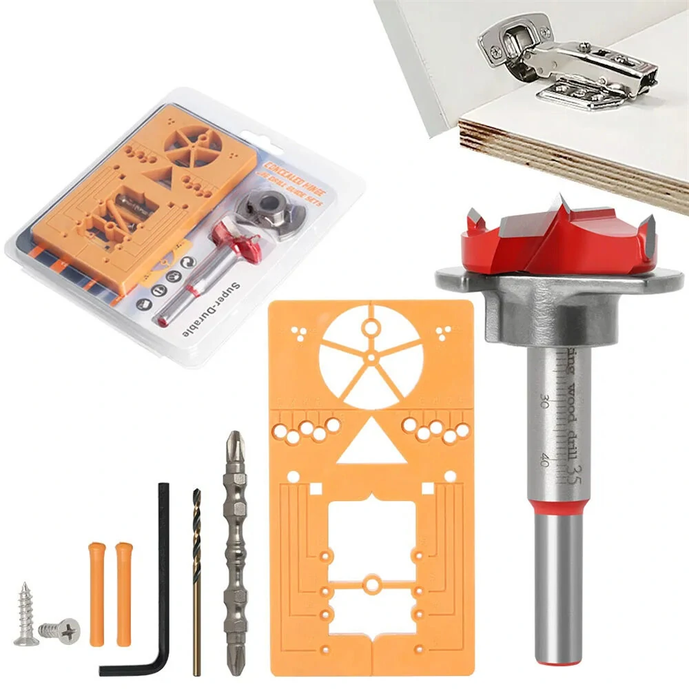 7PCS 35mm Hinge Hole Drilling Guide Set | Door & Cabinet Hinge Jig Tool