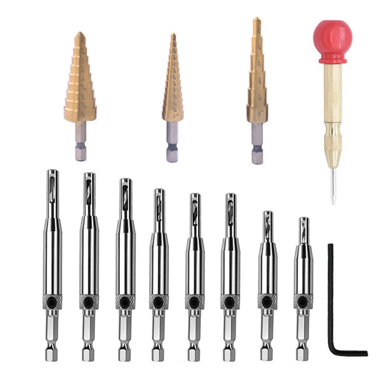 Drillpro 13Pcs High Speed Steel Hole Drill Bit Set | Imperial Pagoda & Hinge Head