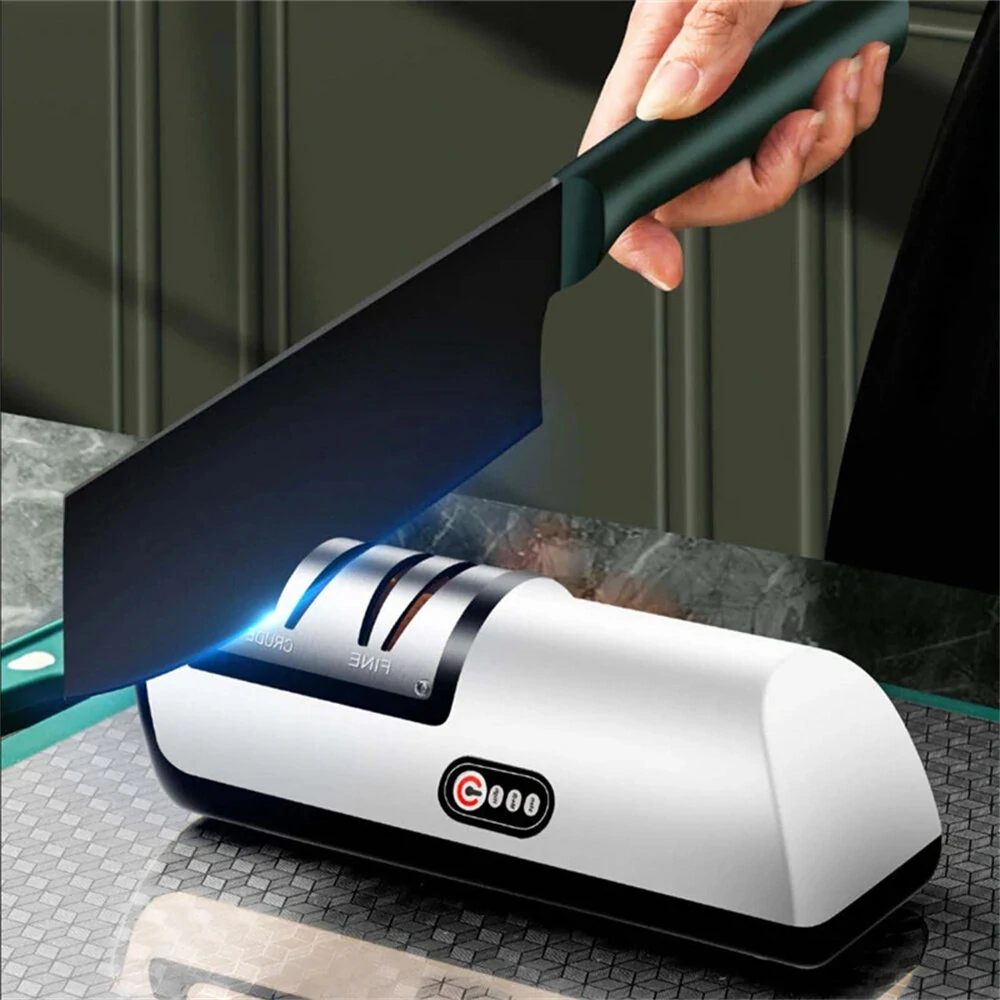 2-Stage Electric Knife Scissors Sharpener | Built-in 2000mAh Battery | Professional Kitchen Tool