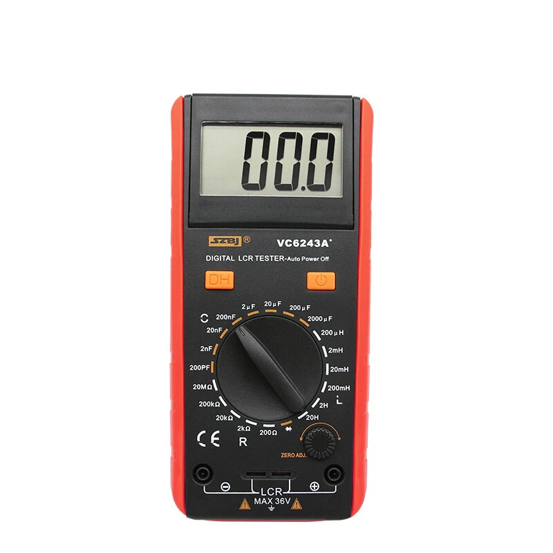 VC6243A Digital LCR Meter - Capacitance Inductance Resistance Tester with Clips & Bag