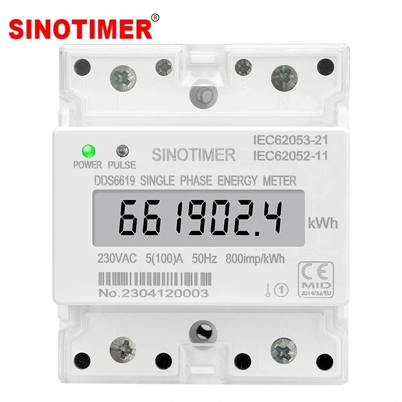 SINOTIMER Din Rail Energy Meter - 220V 100A kWh Counter | Analog Electricity Wattmeter