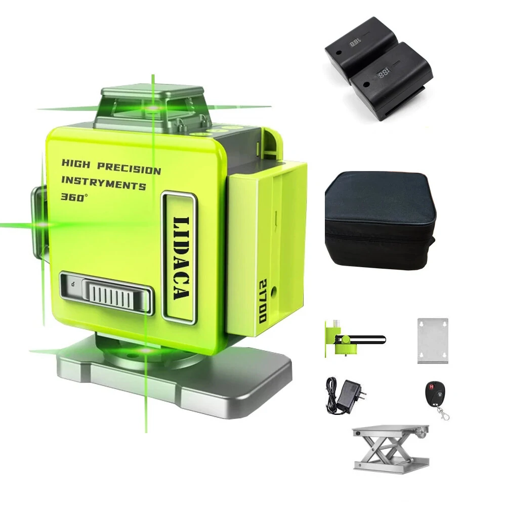 Green Light 4D 16 Line Self-Leveling Laser Level | 360° Rotary with 2 Batteries