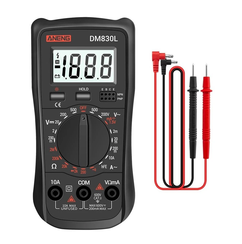 ANENG DM830L Digital Multimeter - 1999 Count LCD Backlight | Capacitance Transistor Tester