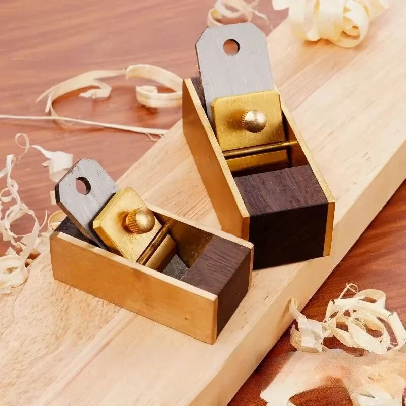 Mini Brass Hand Planer - High Carbon Steel Blade & Ebony Hardwood | Compact Woodworking Tool for Fine Chamfering & Crafting