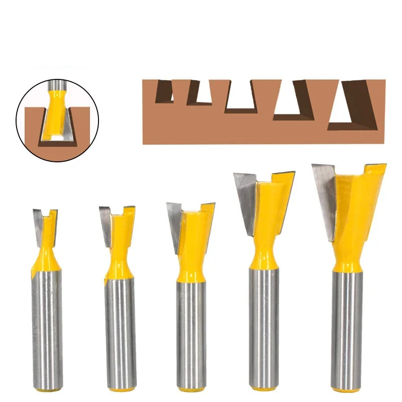 LAVIE 5pc Dovetail Router Bit Set - 8mm 1/2 12mm Shank - Woodworking CNC Cutter