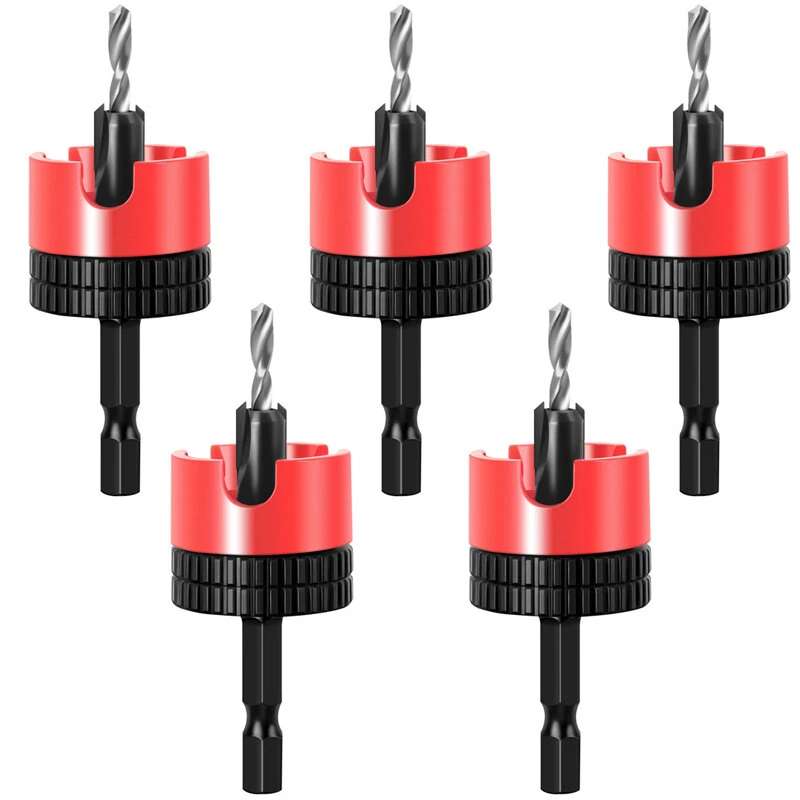 5PCS Countersink Drill Bit Set - Hex Shank Adjustable Depth Stop 2.8-8mm | High Quality Steel