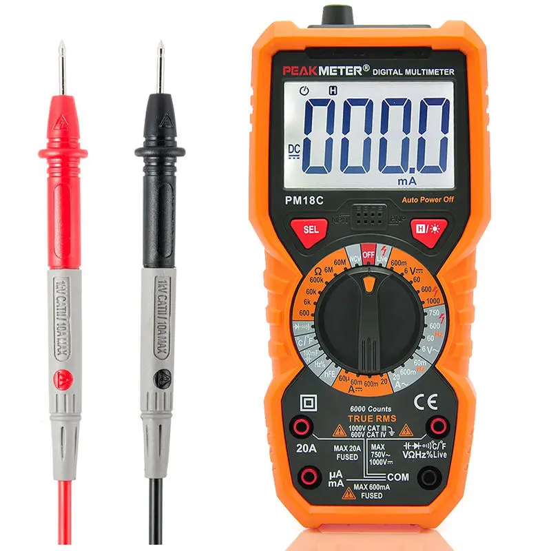 PeakMeter PM18C Digital Multimeter - Voltage Tester with NCV, Capacitance & Temperature
