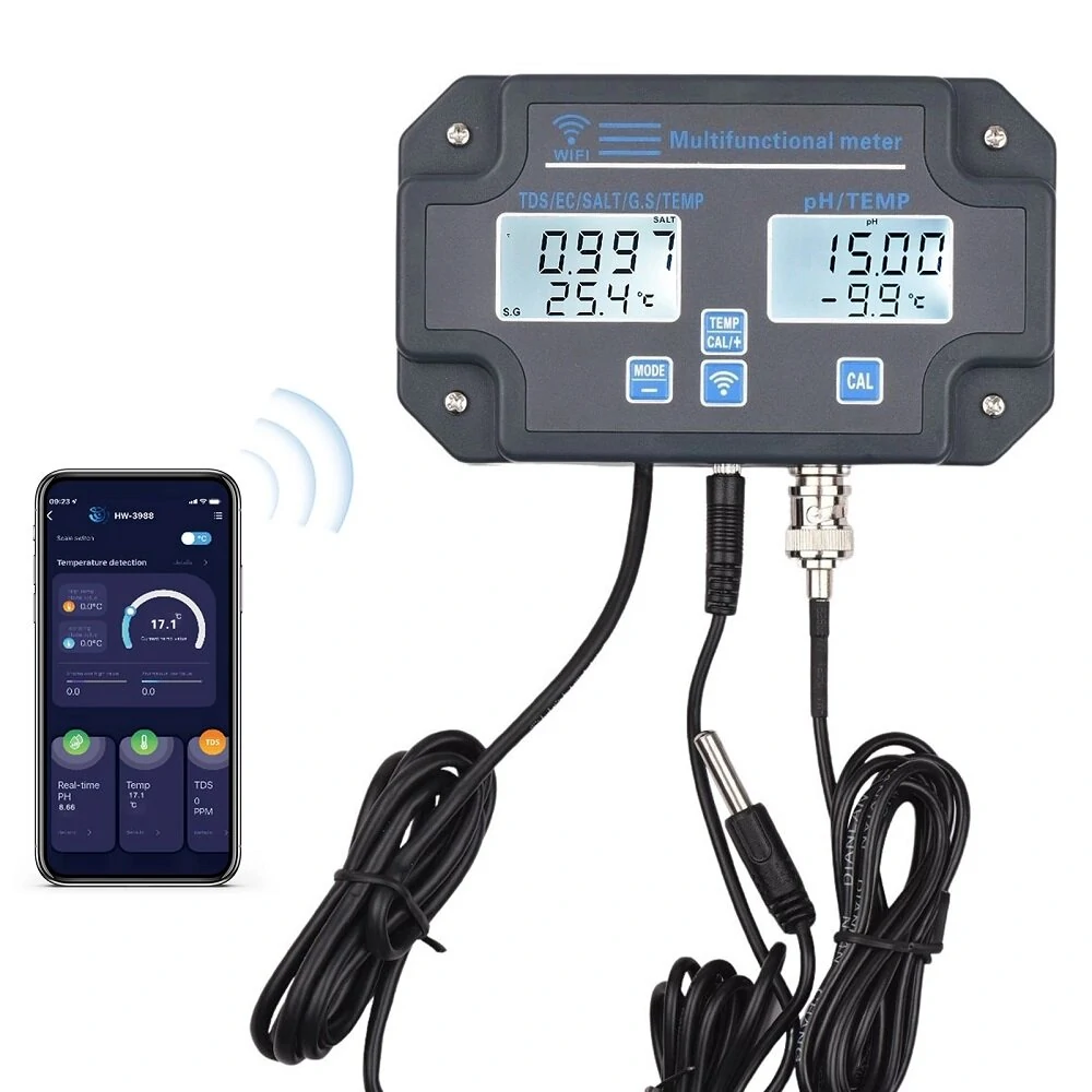 6-in-1 WiFi Water Quality Tester - PH EC TDS Salt Temperature | APP Remote Control