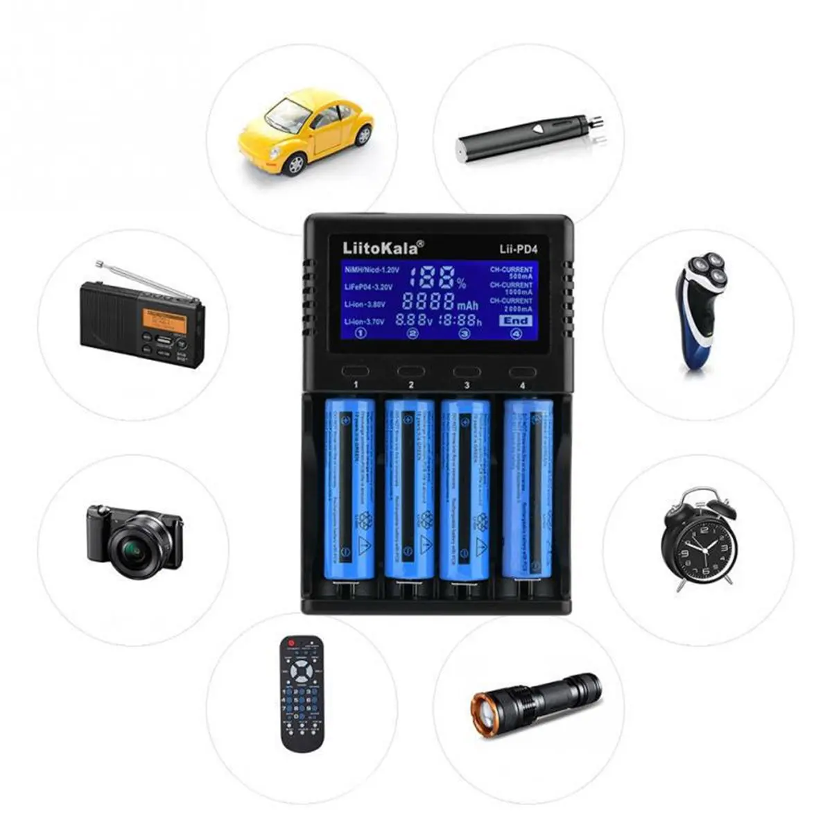 Travel LCD Smart Battery Charger - For 21700 20700 26650 18650 RCR123a AA AAA & Car