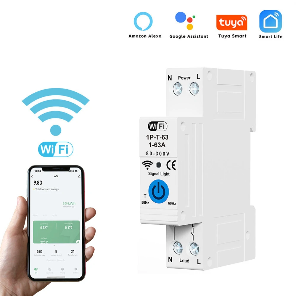 RMDZT-1PNL 63A Smart WiFi Circuit Breaker | Voice Control & Timing | Real-Time Power Tracking