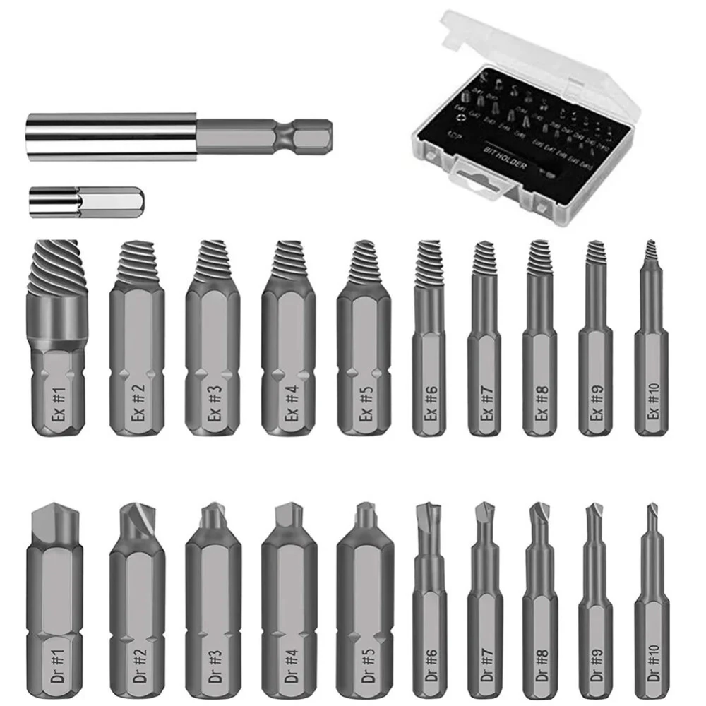 NEIKO 22pc Screw Extractor Set | High Speed Steel | Magnetic Drill Bit Holder