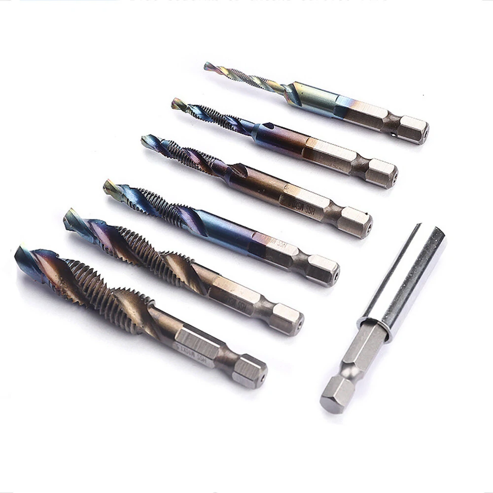 Drillpro 7Pcs M3-M10 Metric Tap Drill Bit Set | Hex Shank with Extension Rod
