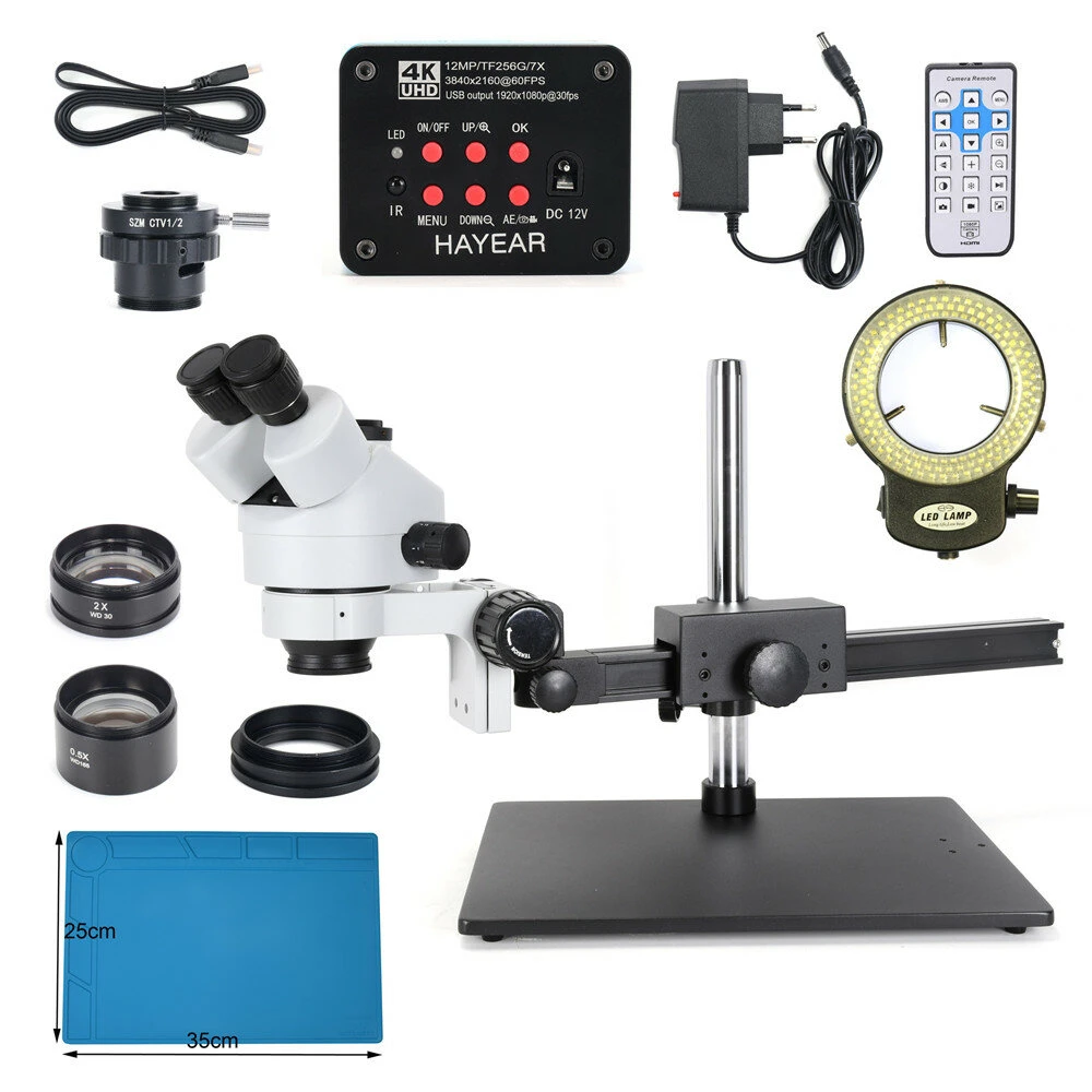HAYEAR 4K HDMI Microscope Camera | 7X-45X Zoom Trinocular Stereo Microscope for Industrial PCB