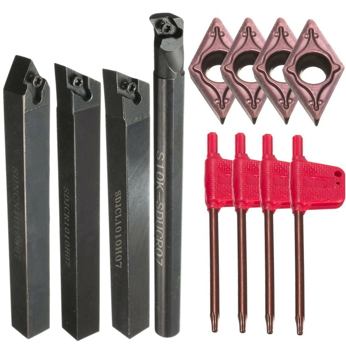 4pcs S10K Turning Tool Holder Set with DCMT0702 Inserts | Wood Lathe Tools
