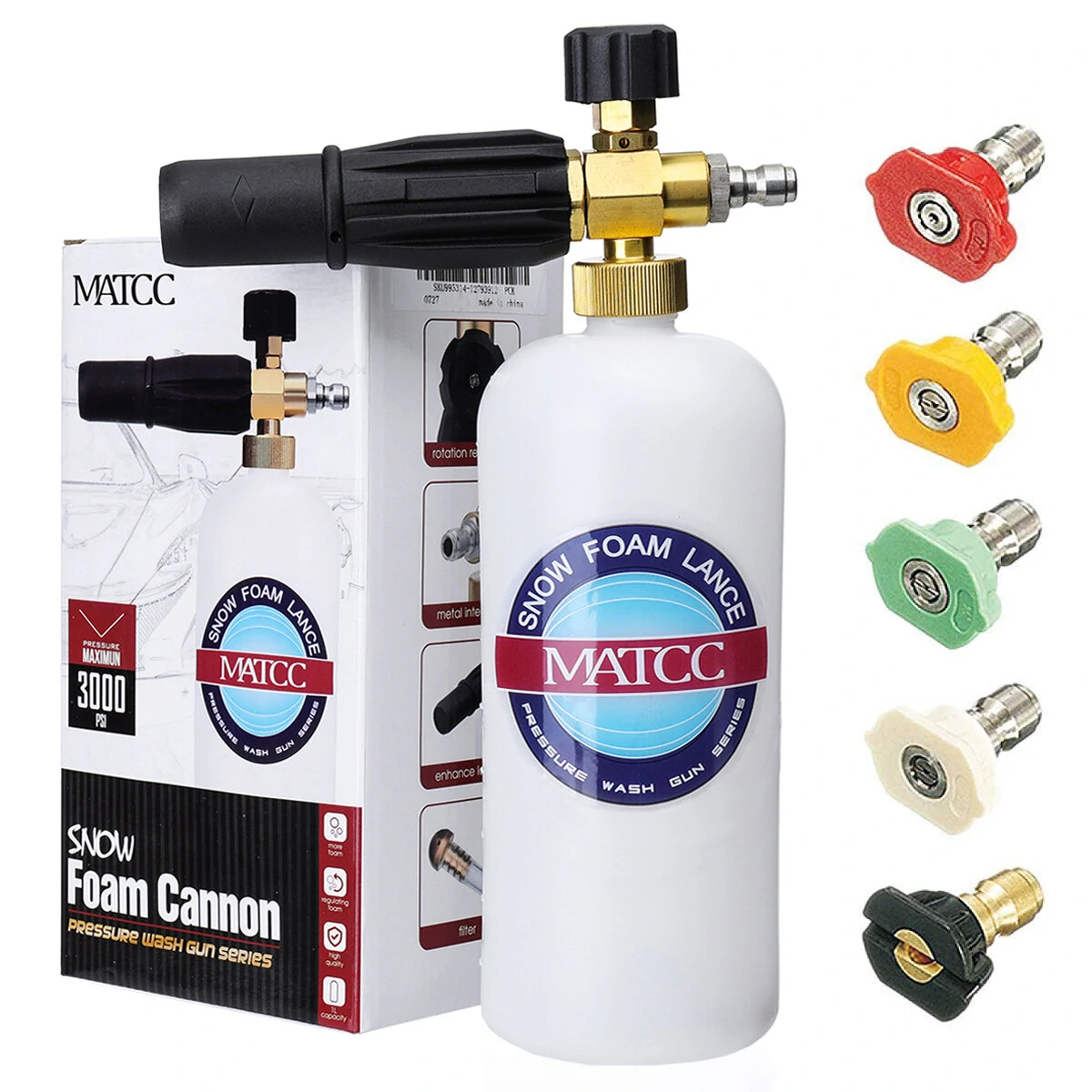 MATCC Upgraded Foam Nozzle & Lance | 5 Nozzle Tips | 1/4 Quick Connector