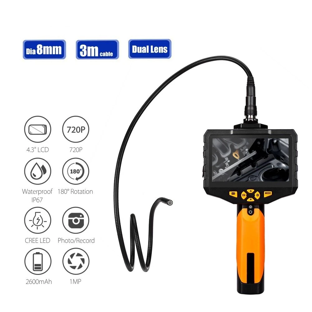 NTS300 8mm Borescope | 3m Dual Camera IP67 Waterproof - 6LED Snake Cam