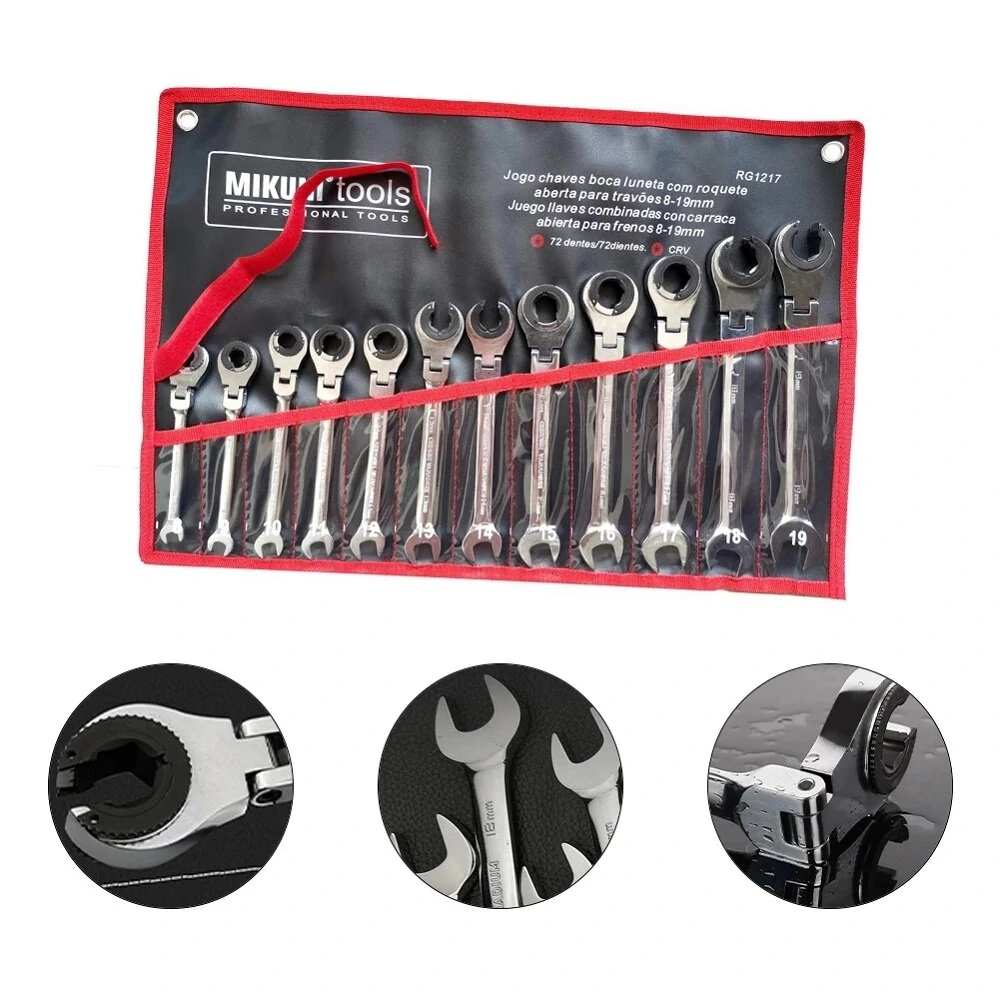 Fix Tubing Wrench Set - 12PCS 8-19mm Ratchet with Flex Head | Universal Spanner Tool