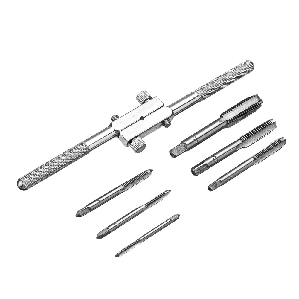 Drillpro 6pcs M4-M12 Thread Tap Set with Adjustable Wrench | Hand Tapping Tool