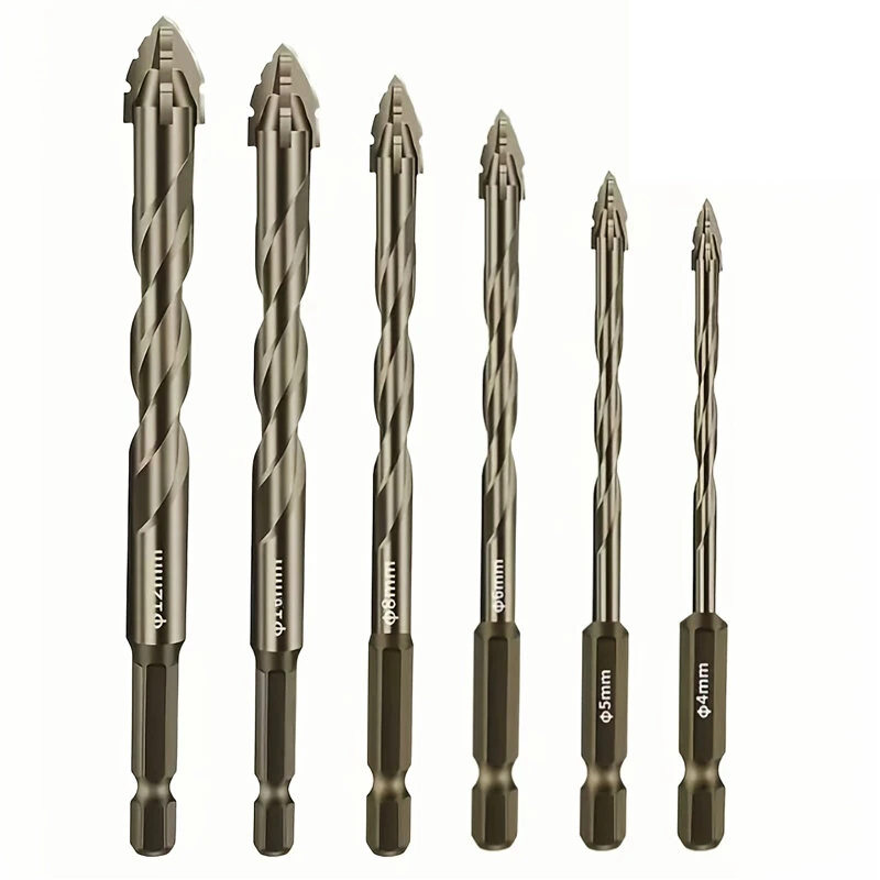 Carbide Sawtooth Drill Bit Set - 6pcs 4-Teeth Hex Shank for Tile & Concrete