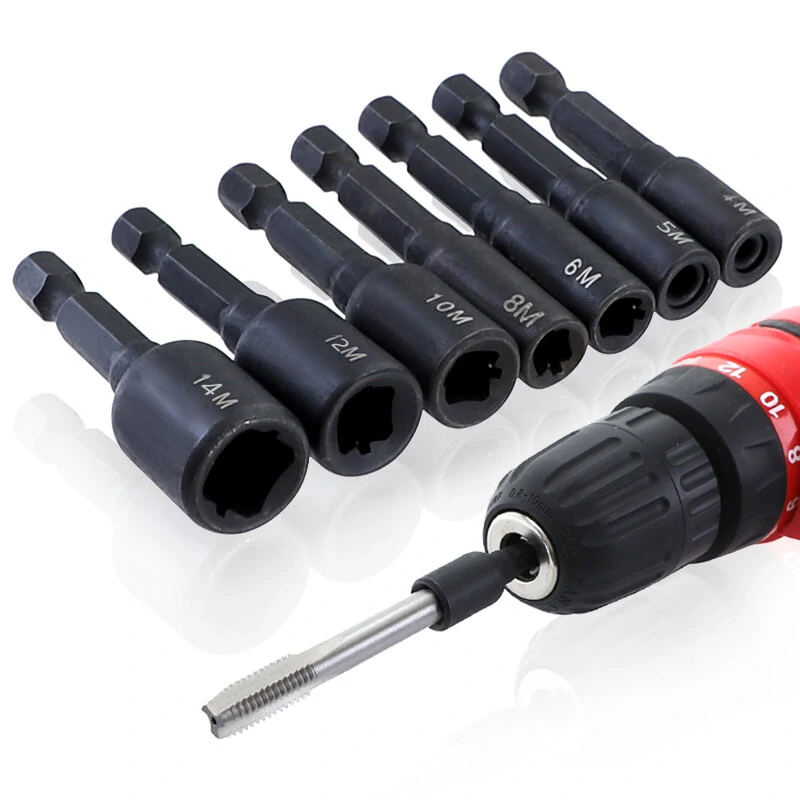 Drillpro 7Pcs M4-M14 Screw Tap Adapter Set | 1/4 Inch Hex Shank | For Electric Drill