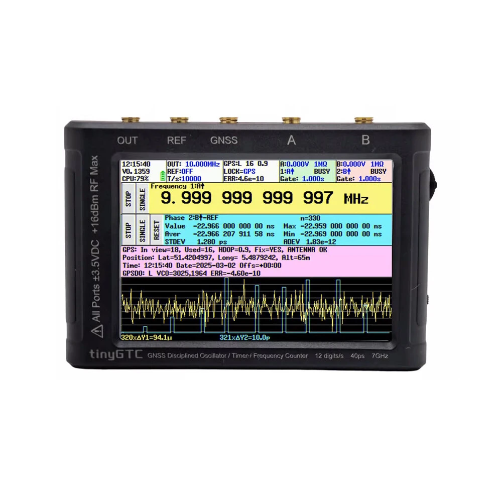 tinyGTC ZC407 High Precision Frequency Counter | 40ps Resolution & GNSS Disciplined Oscillator | 4 Inch Touchscreen
