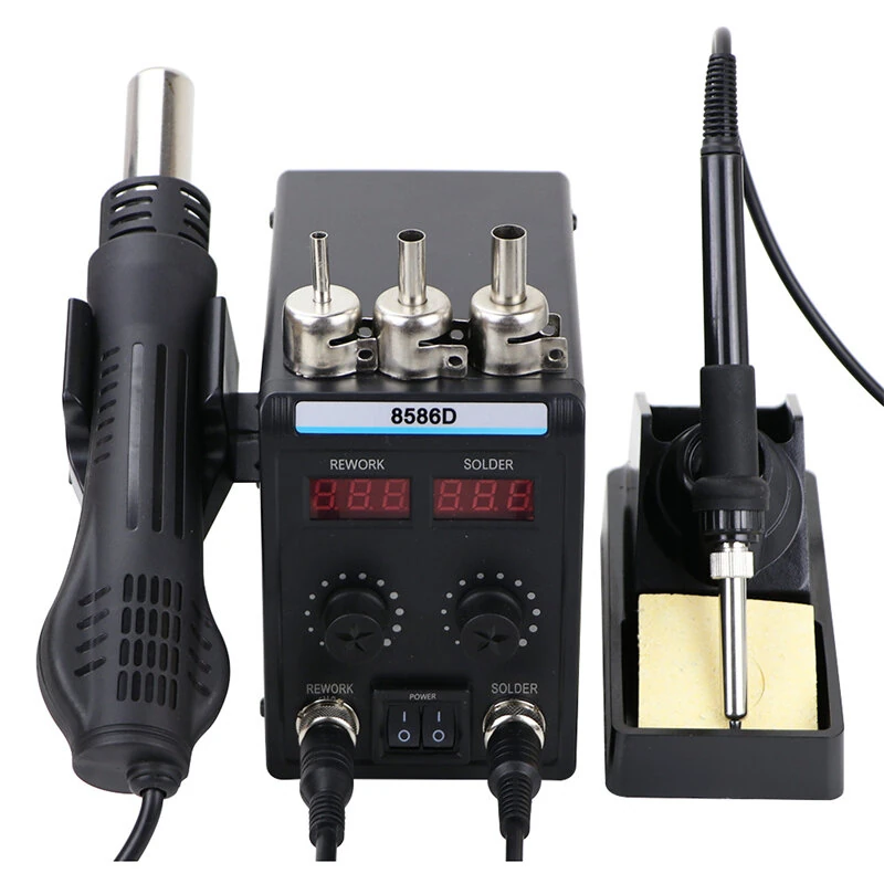 8586D Soldering Station 750W | 2-in-1 Hot Air Gun & Soldering Iron | Adjustable Temp 100-480°C