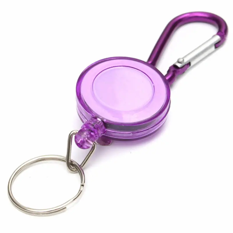 Badge Reel Telescopic Key Holder | Retractable Carabiner Keychain - Purple