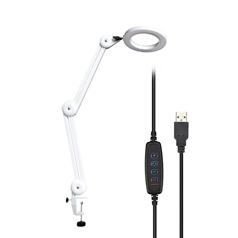 YG-810-2 8X 780mm LED Magnifying Lamp | 84mm Clamp & Swivel Arm with Dust Cover