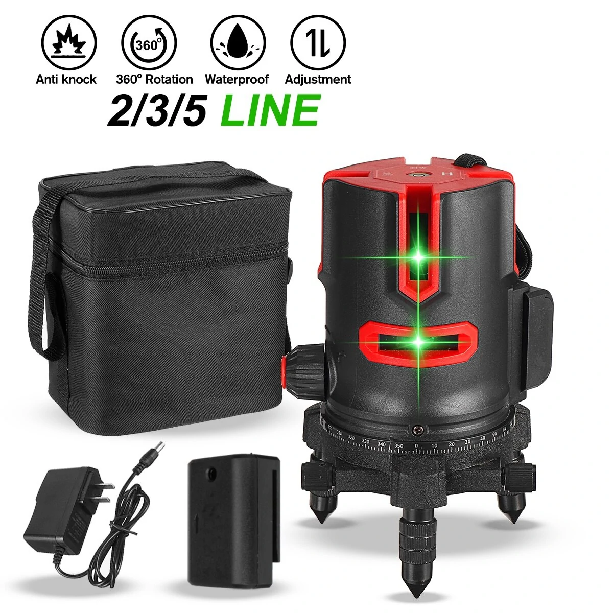 360° Rotatable Self-Leveling Laser Level - Green Beam | 2/3/5 Lines - Horizontal & Vertical