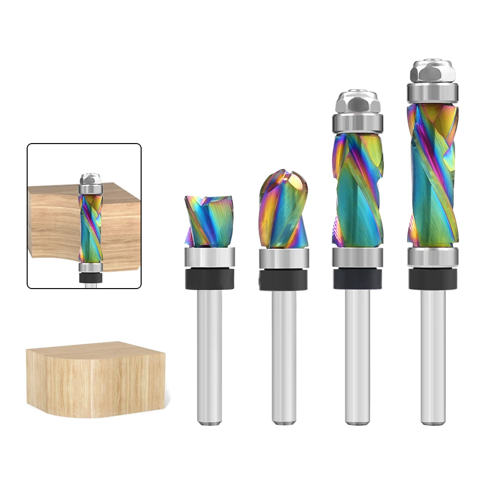 LAVIE 1/4 Inch Shank Spiral Flush Trim Router Bit | Top & Bottom Bearing for Wood MDF