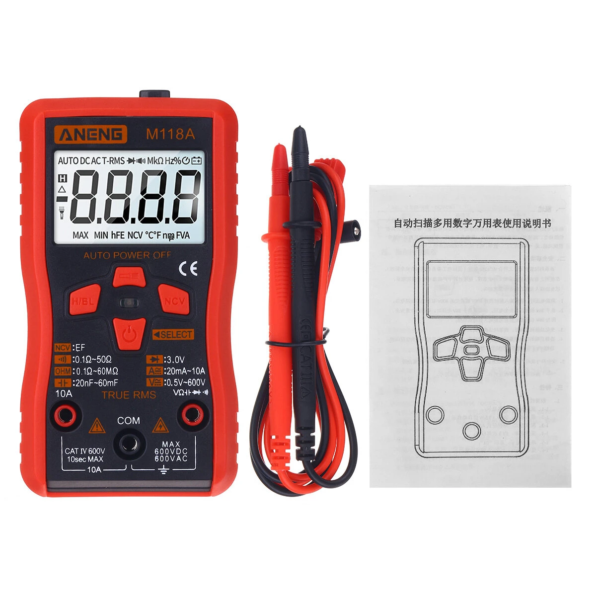 ANENG M118A Digital Multimeter - Professional RMS Auto Tester with Transistor