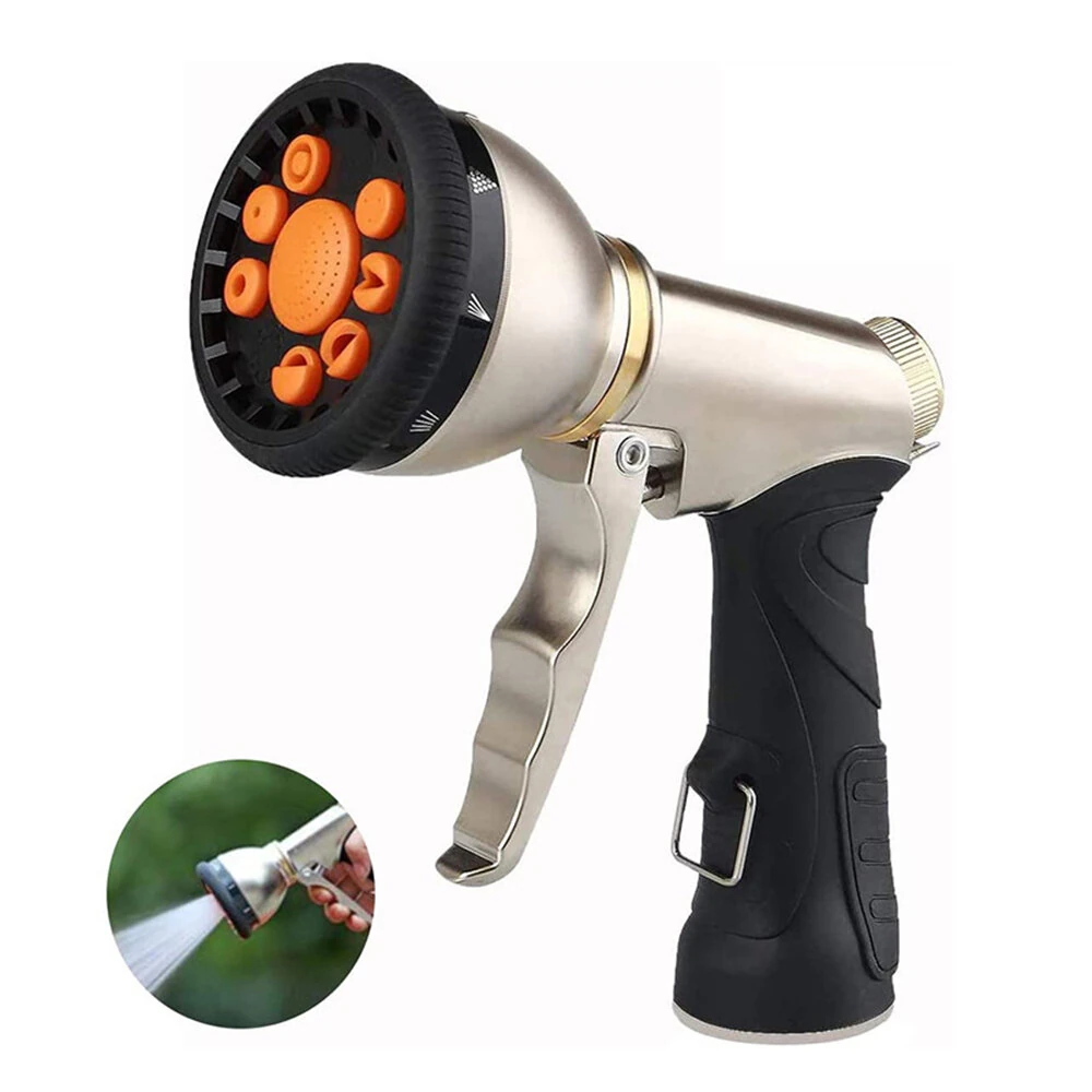 9-Pattern Adjustable Hose Nozzle | High Pressure Zinc Alloy Sprayer for Garden Lawn & Car Wash