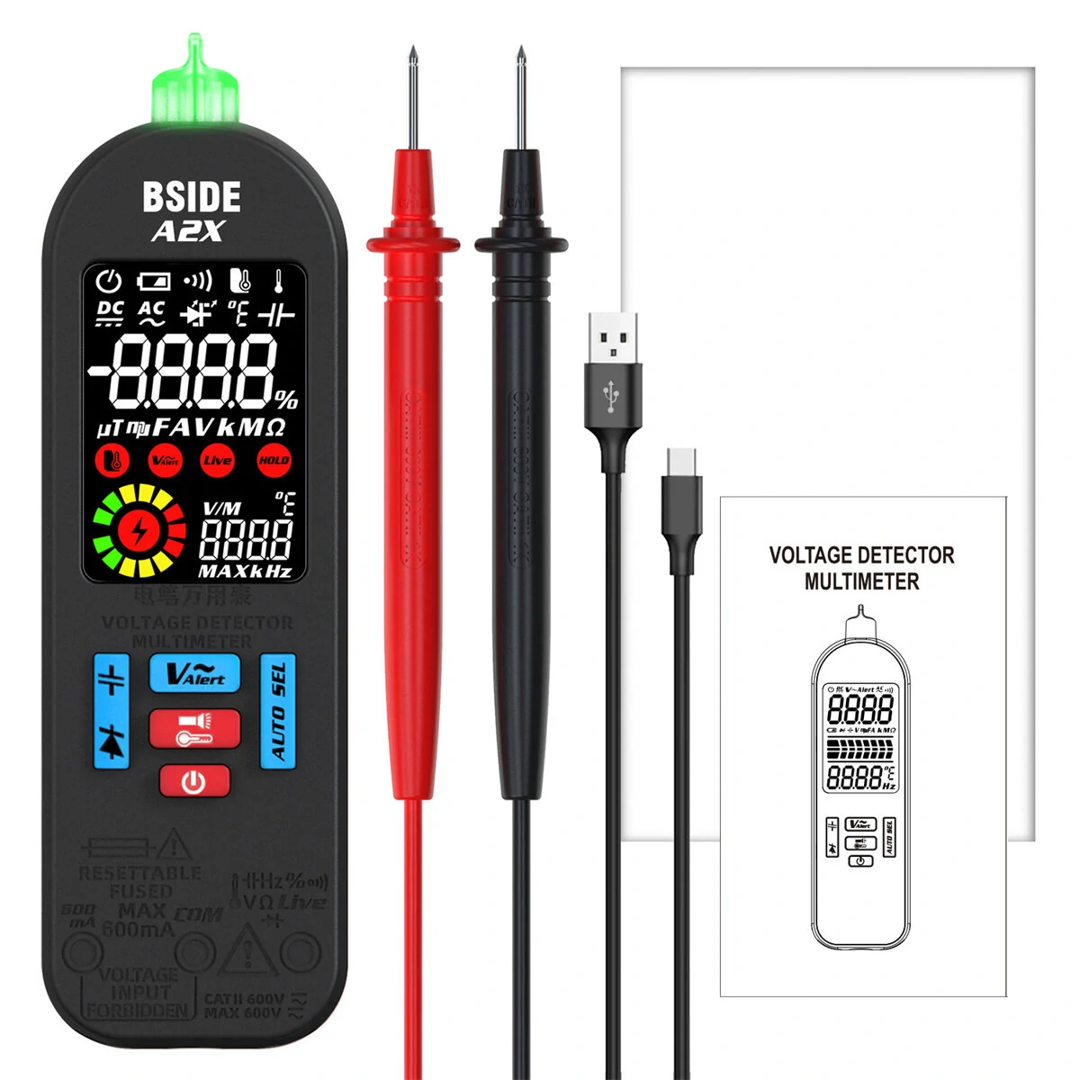 BSIDE Auto-Detect Digital Multimeter - Voltage & Resistance Tester with LCD Display