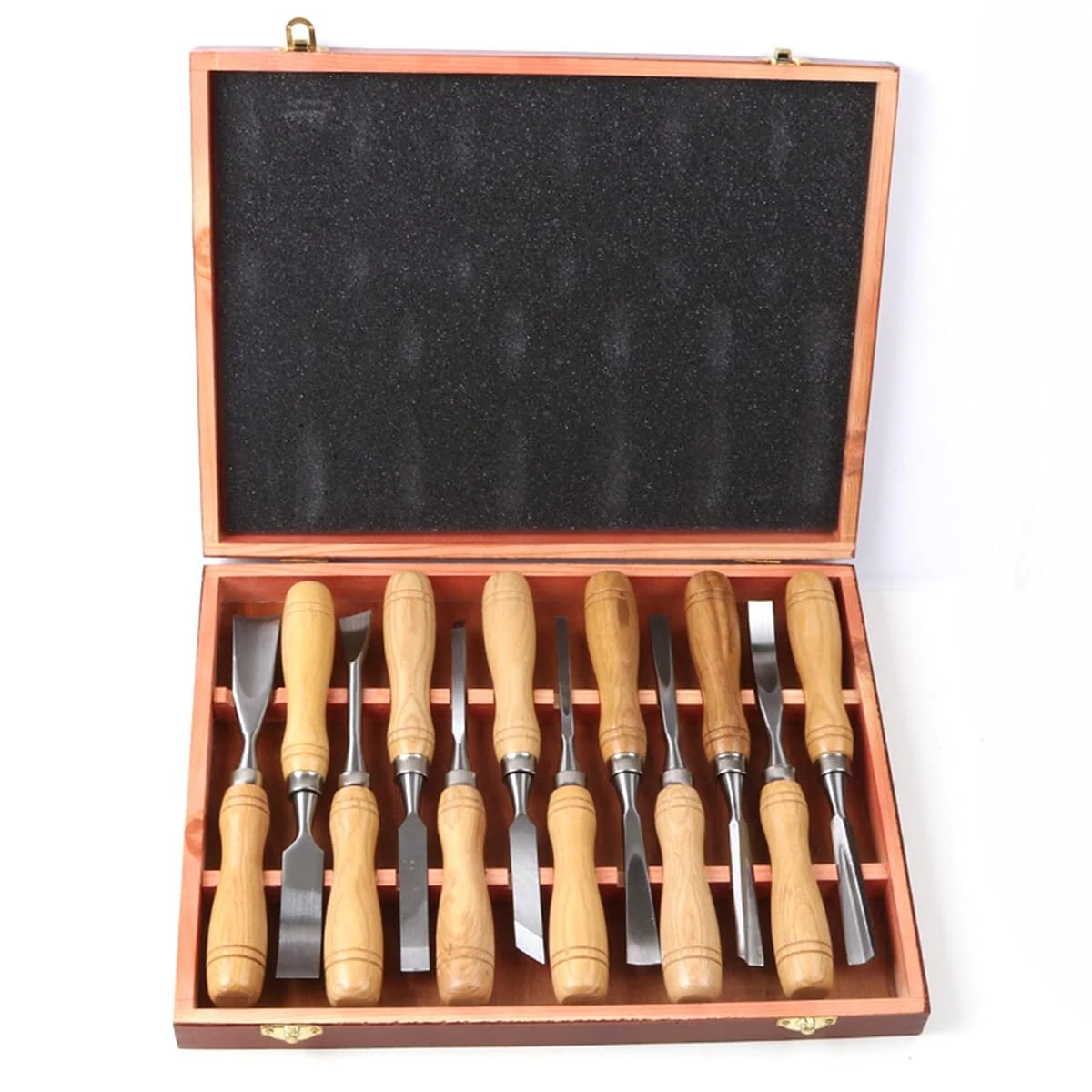 12Pcs Wood Chisel Set - Cr-V Steel Blades & Solid Wood Handles for Carving