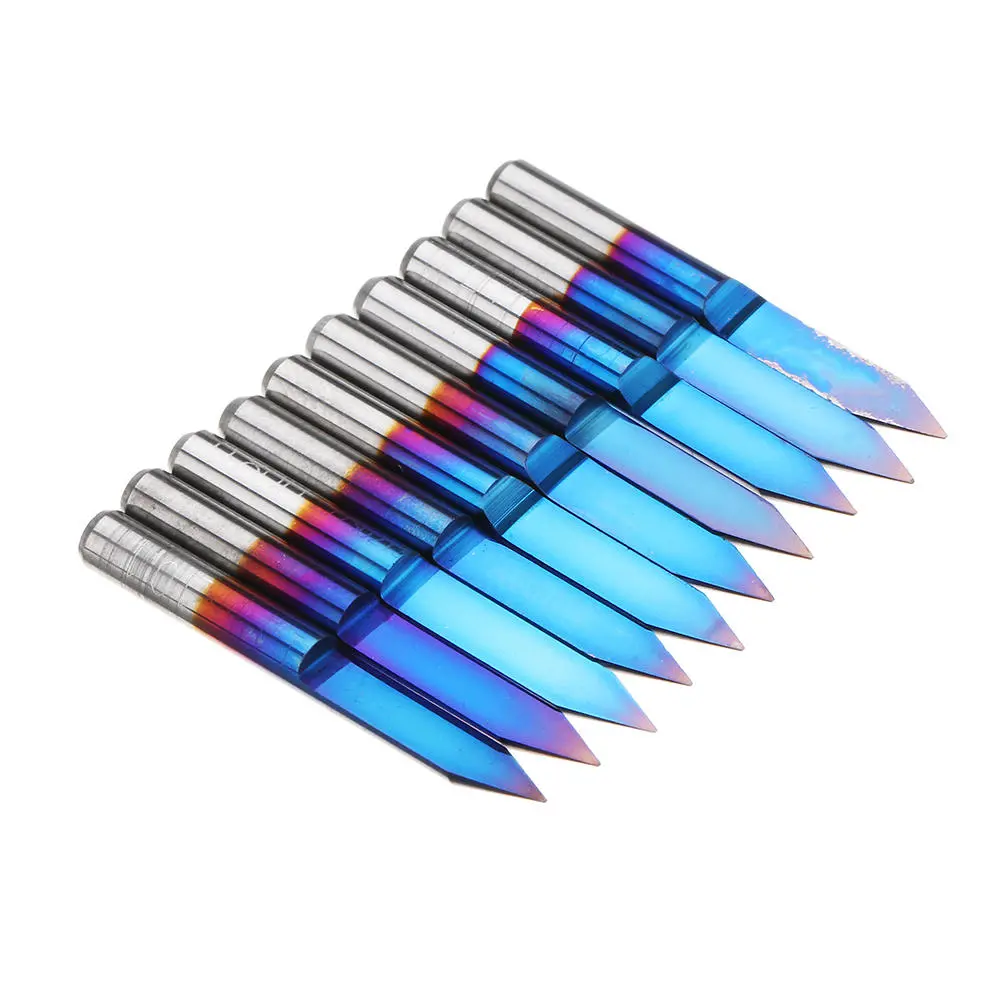 Drillpro 10pcs Blue Nano Coated Carbide Engraving Bits | 0.1mm 0.2mm 40 Degree