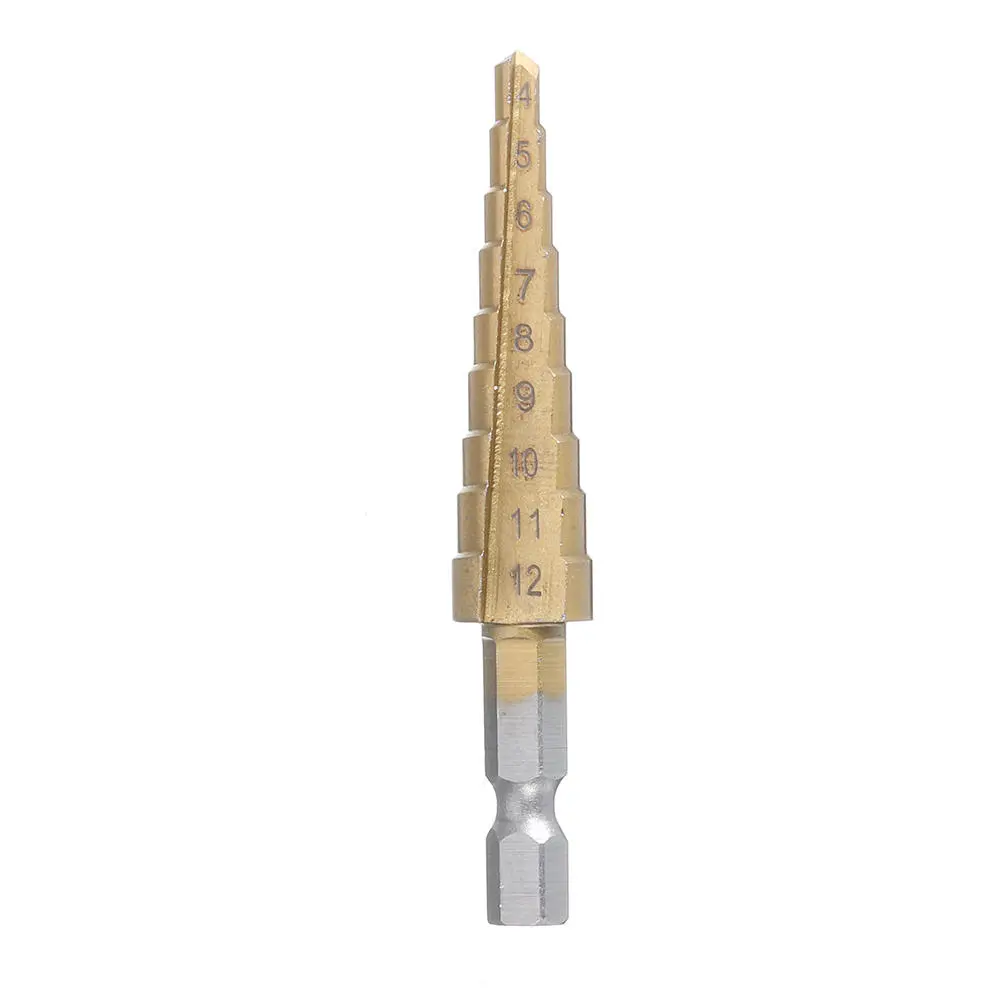 HSS Titanium Step Drill Bit | 4-12mm Cone Hole Cutter | Hex Shank