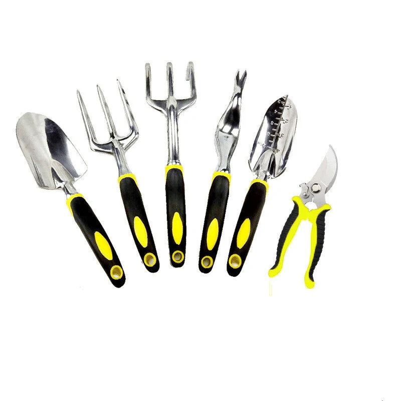 Six Piece Garden Tools Set - Aluminum Alloy with Two Color Handle