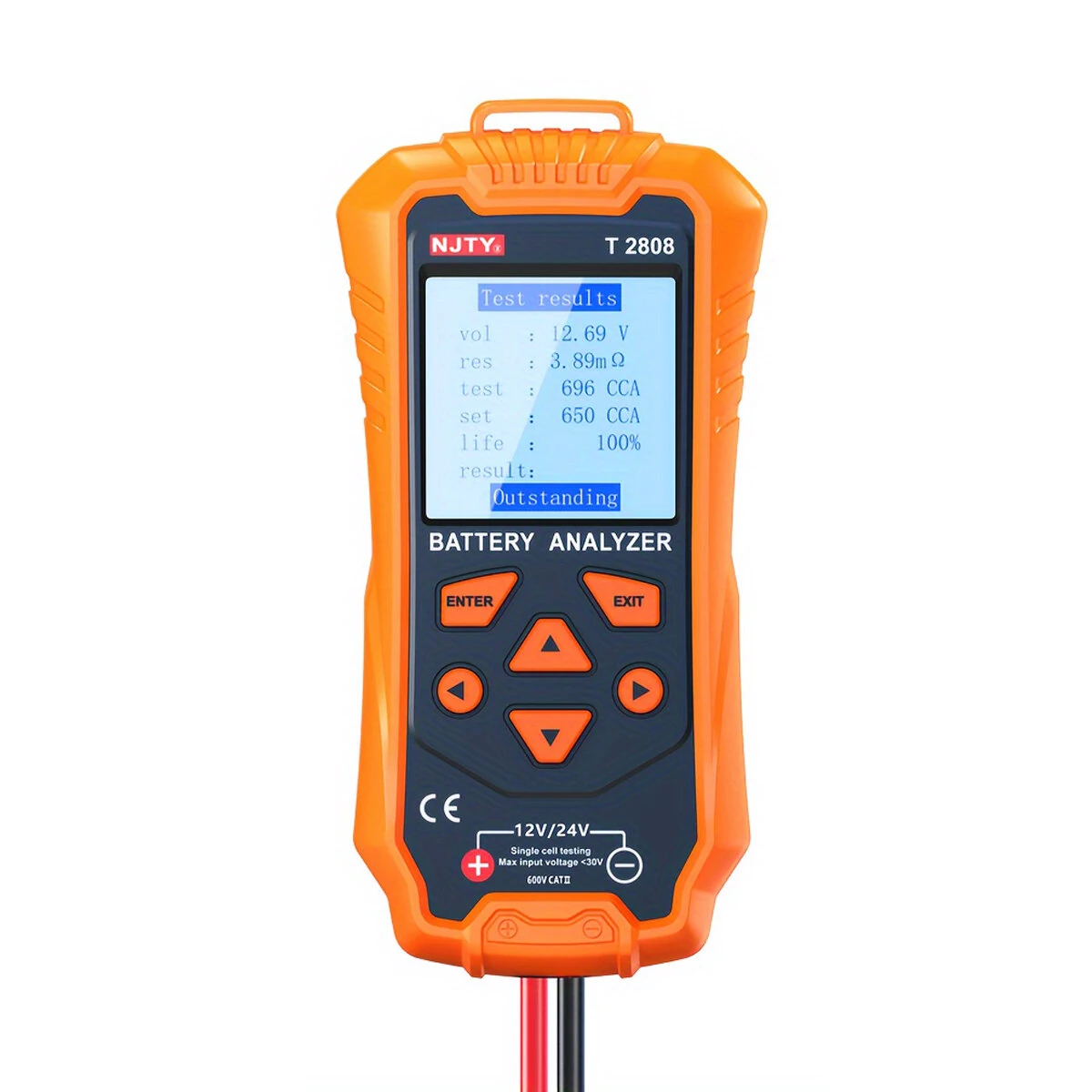NJTY T2808 Car Battery Tester - 12V 24V Digital Analyzer for Cranking Health & Alternator | CCA Load Tester for Truck RV Marine