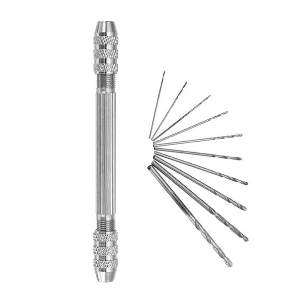 Double Head Chuck Mini Hand Drill | 0.5-3.2mm with 10pc Drill Bits Set