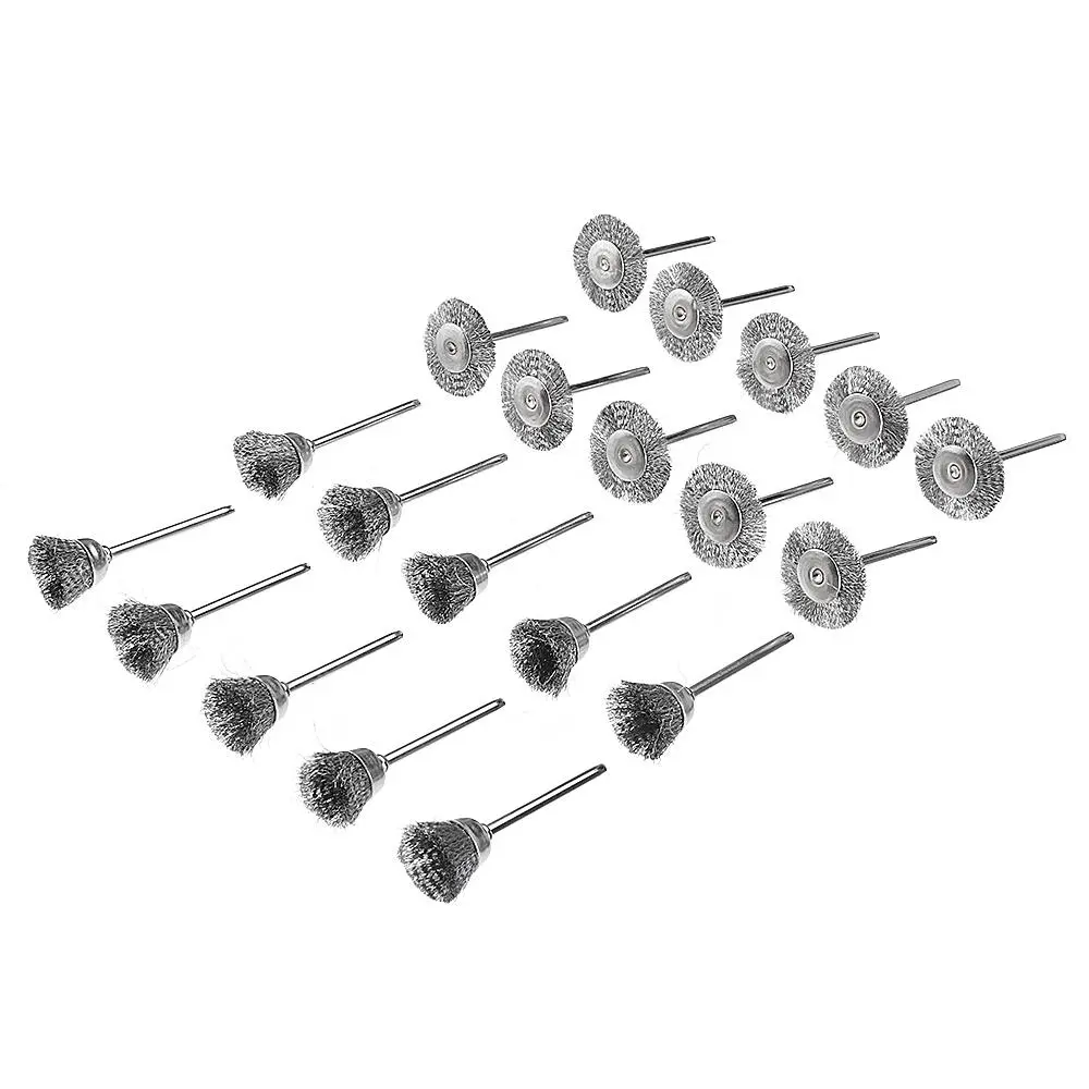 Dremel Wire Brush Set - 20pcs Stainless Steel Cup Wheel & Polishing Brushes
