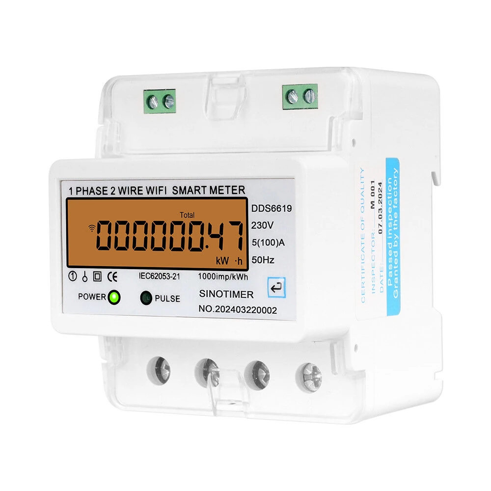 Smart Energy Meter WiFi - 220V 100A kWh Consumption Monitor | DIN Rail Wattmeter