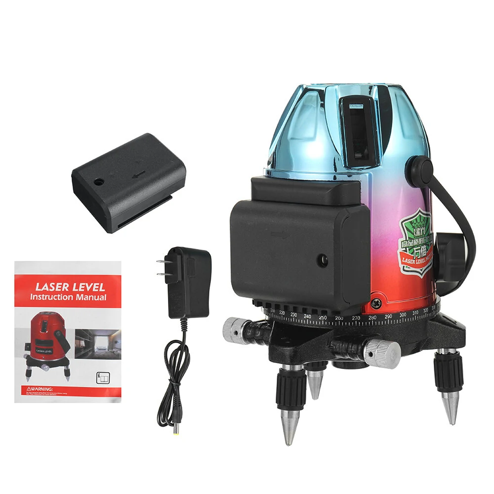 Green Light Laser Level 360° with Base | 5-Line Electroplating Multi-Color Shell